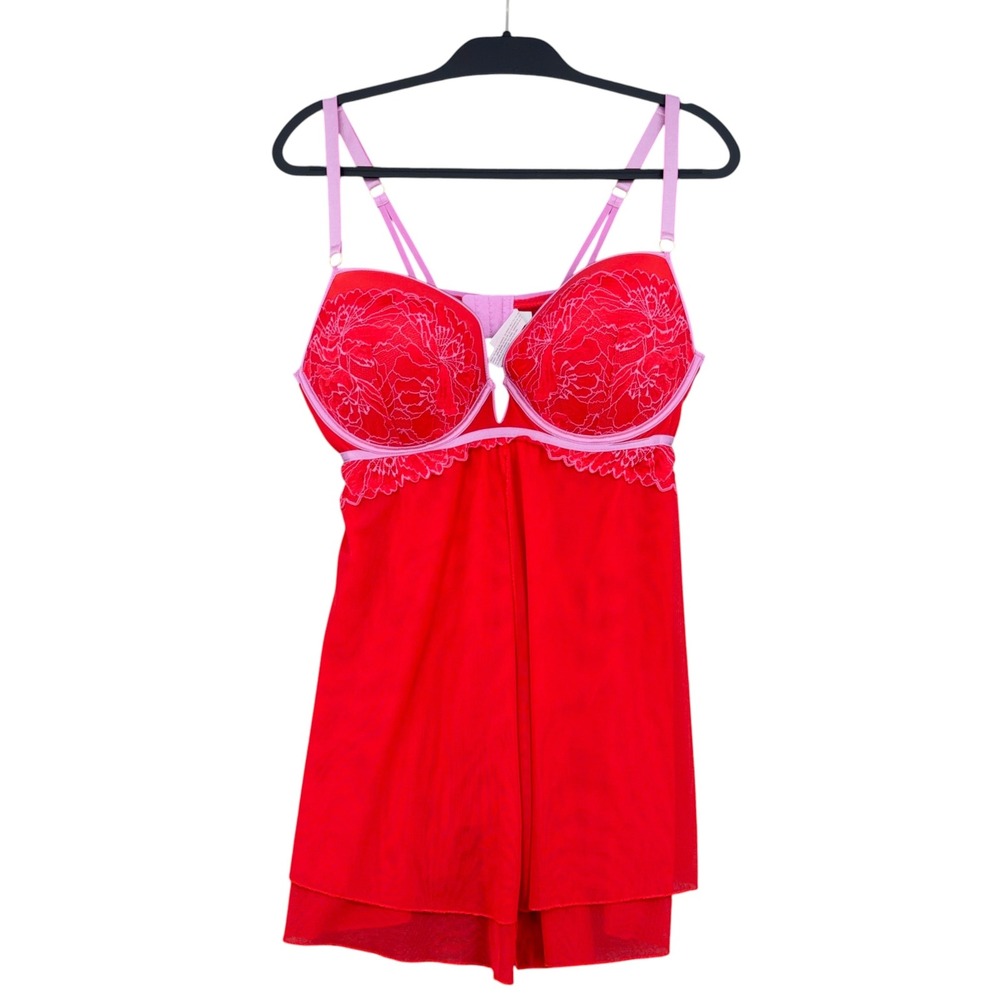 Auden Babydoll Chemise Lingerie Womens XL Nylon Spandex Red Pink
